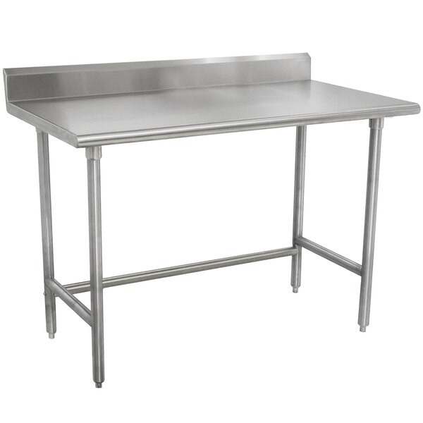 A stainless steel Advance Tabco work table.
