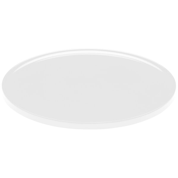 A white round platter with a circular rim.