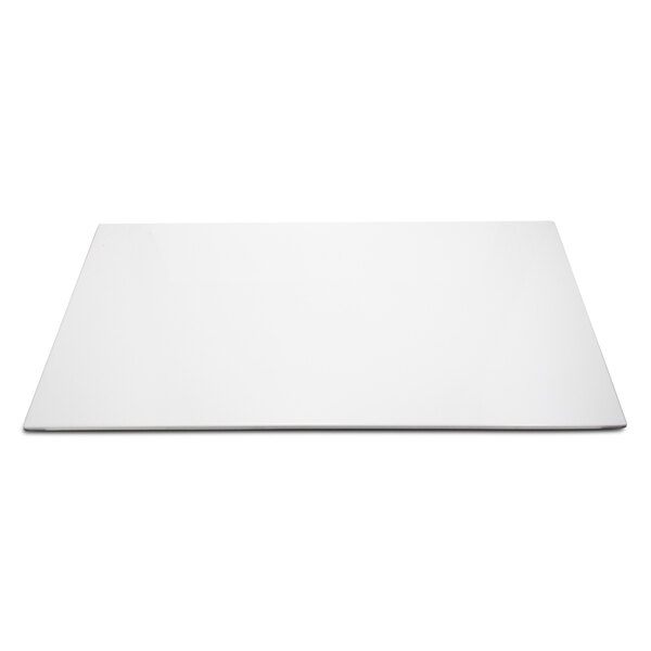 A white rectangular Elite Global Solutions melamine tray with feet on a white background.