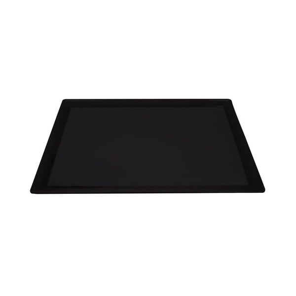 A black rectangular Elite Global Solutions melamine platter with a black border.