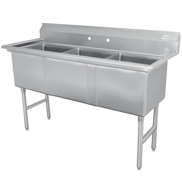 An Advance Tabco stainless steel three compartment sink.