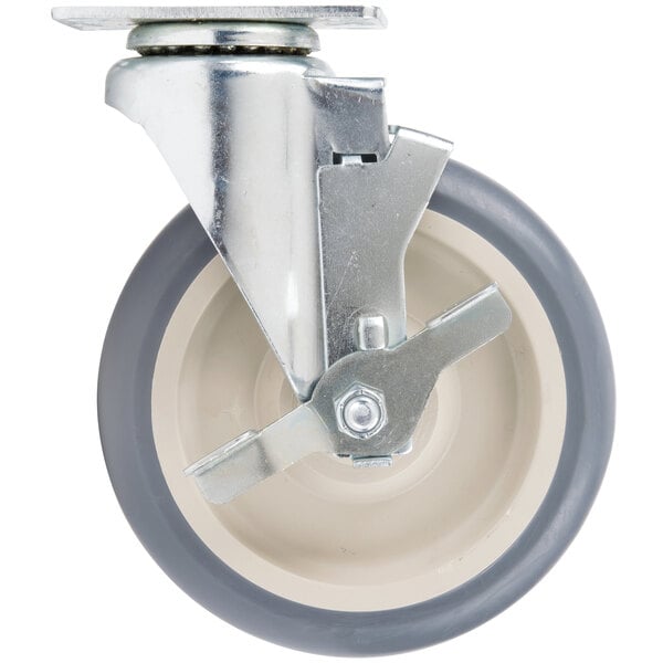 A close-up of a Cambro 6" swivel caster with a metal plate and white wheel.