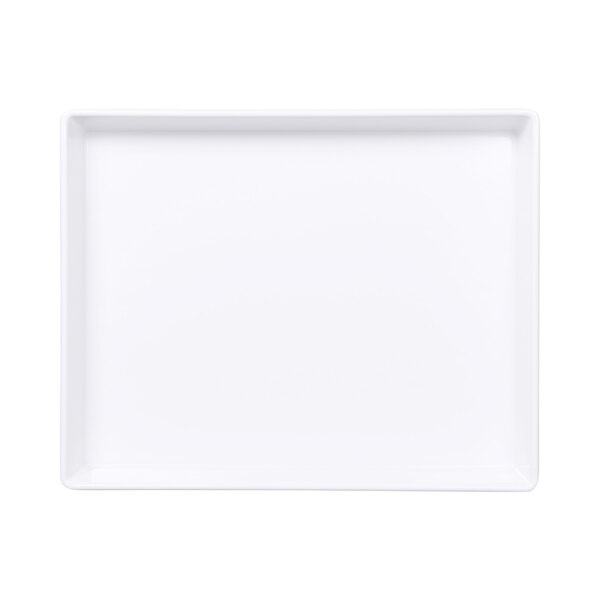A white rectangular melamine bowl with a white background.