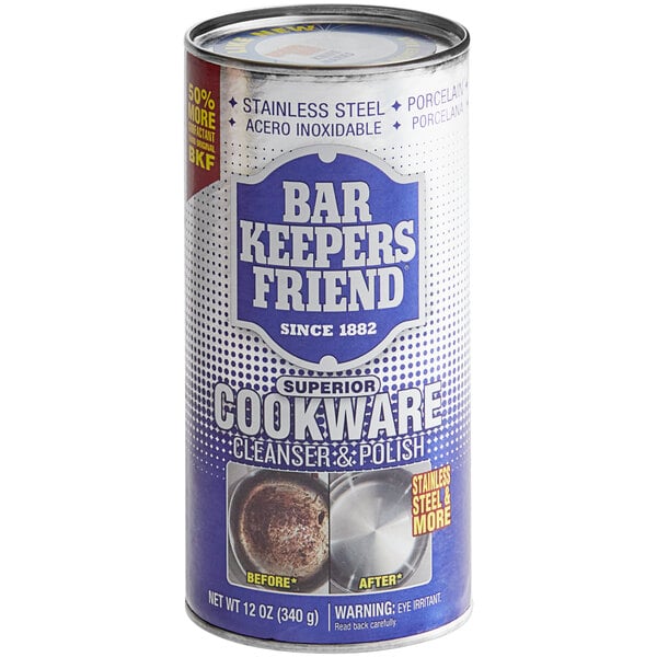 A can of Bar Keepers Friend Cookware Cleansing & Polishing Powder.
