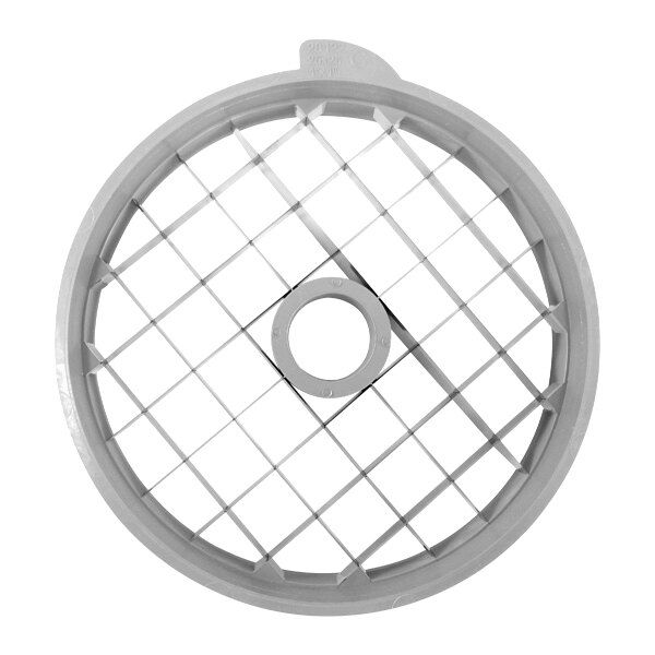 A white circular Robot Coupe dicing grid with grids.