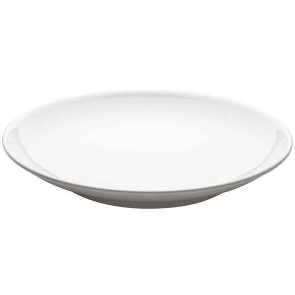 A white Elite Global Solutions round platter with a rim.