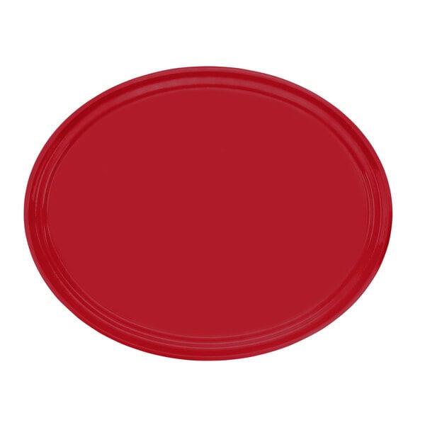 A red oval Cambro Camtray on a white background.