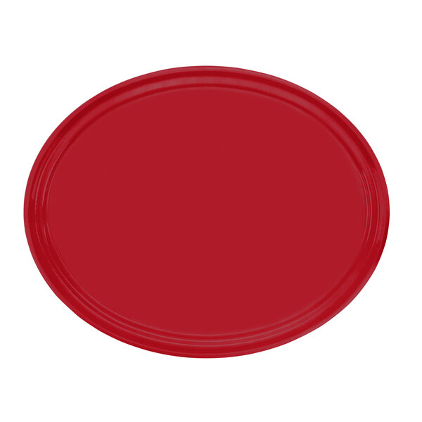 A red oval plate with a white background.