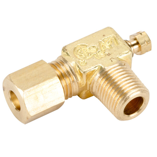 A brass Cooking Performance Group pilot valve with a threaded nut.