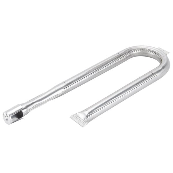 A silver curved stainless steel U type burner assembly.