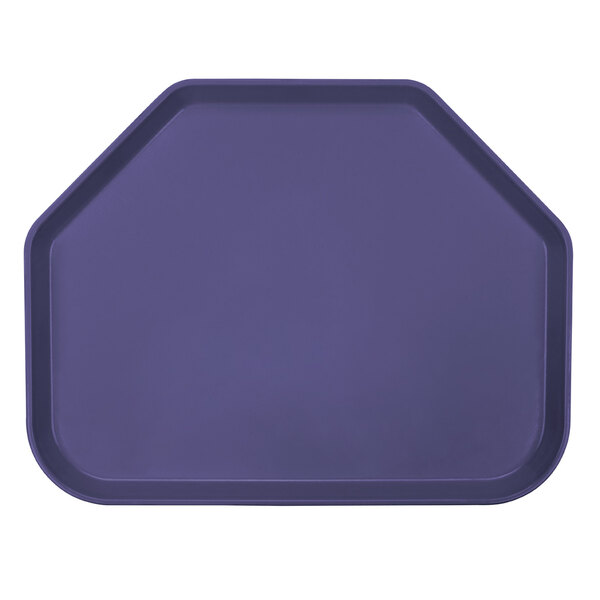 A purple trapezoid shaped Cambro cafeteria tray.