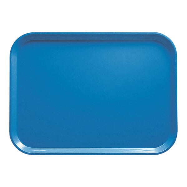 A Cambro rectangular blue fiberglass tray on a counter.