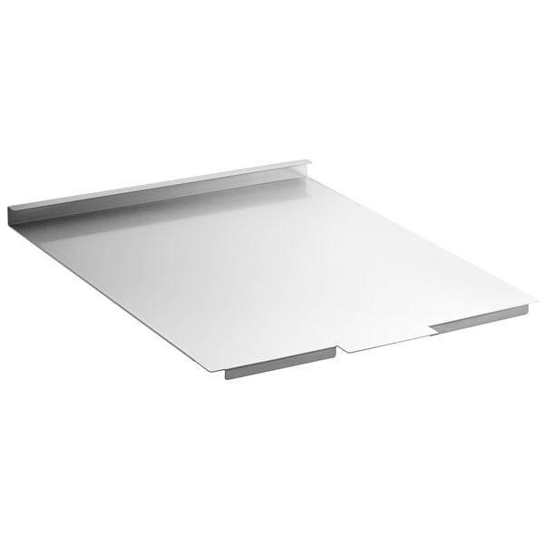 A white rectangular cover with a metal frame.