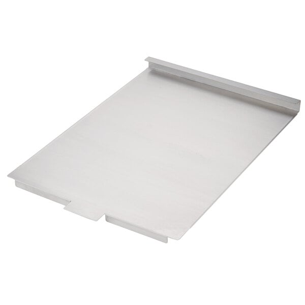 A white rectangular metal cover with a metal edge.