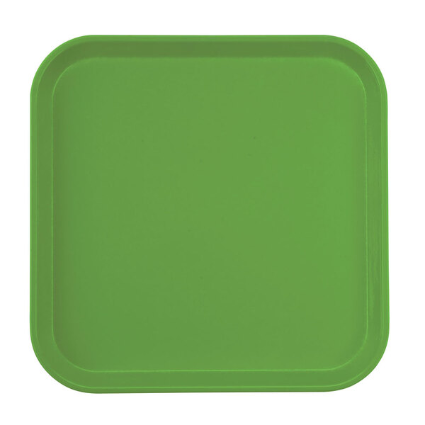 A lime green square tray with a white border.