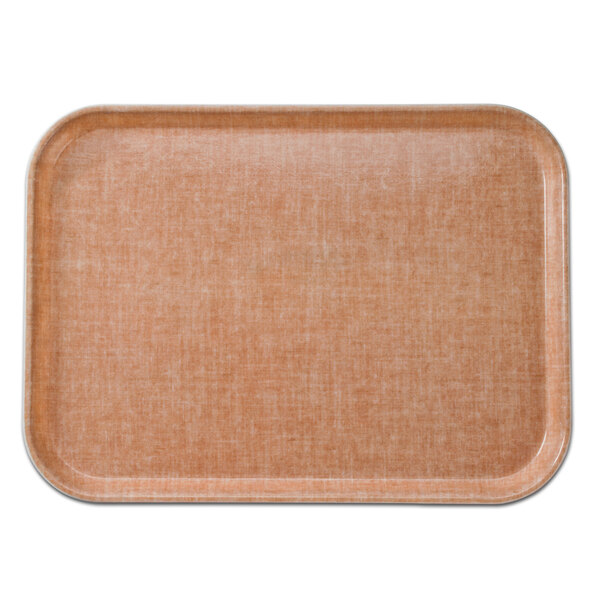 A rectangular brown Cambro tray with a white border.