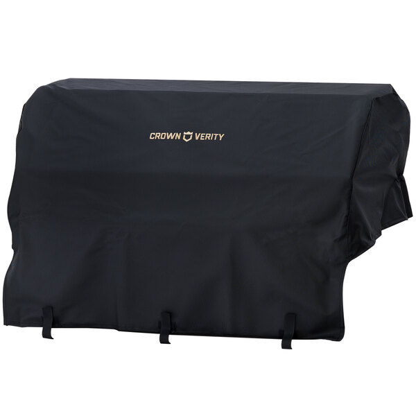 A black Crown Verity BBQ cover on a white background.