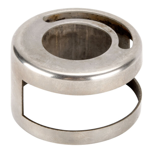 A metal air shutter ring with a hole in it.