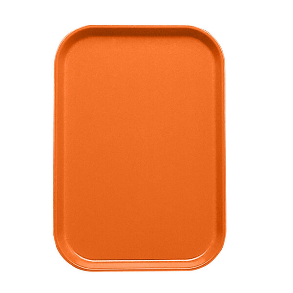 An orange rectangular tray with a white background.