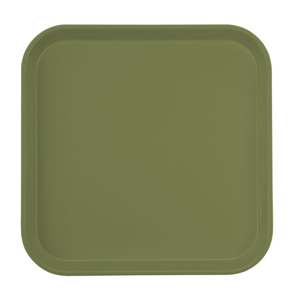 A square olive green Cambro tray.