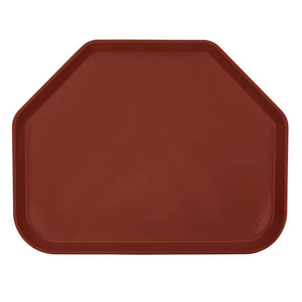 A red rectangular trapezoid shaped Cambro fiberglass tray.