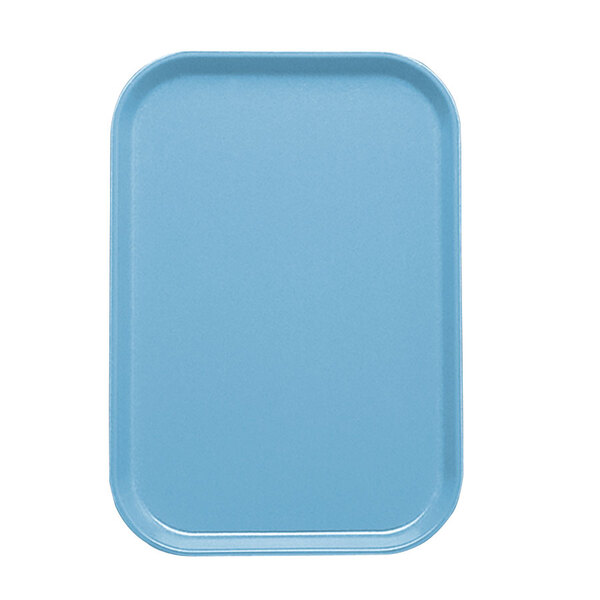 A blue rectangular tray with a white border.