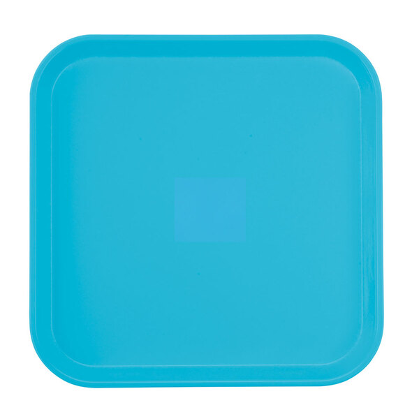 A robin egg blue square Cambro tray with a square in the middle.