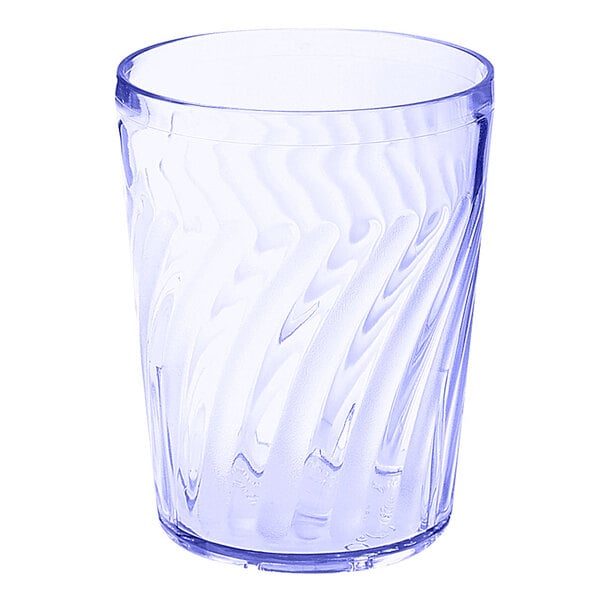 A blue SAN plastic tumbler with wavy lines.