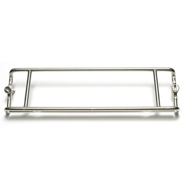 A rectangular metal frame with a handle and screws.