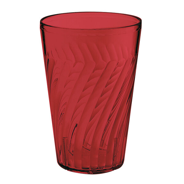 A red GET Tahiti plastic tumbler with a wavy design.