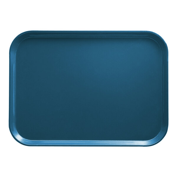 A rectangular blue Cambro tray with a white border.