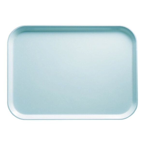 A rectangular sky blue Cambro fiberglass tray.