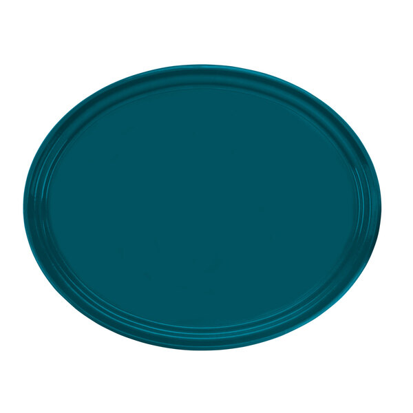 A slate blue oval Cambro tray.