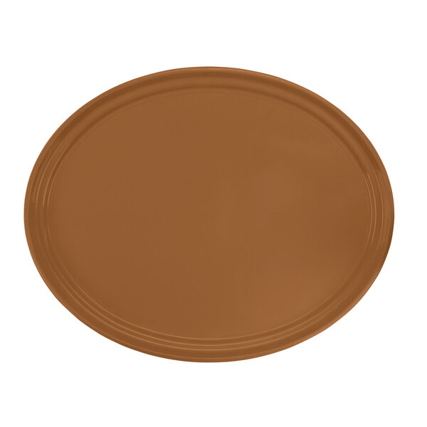 A close up of a brown oval Cambro tray.