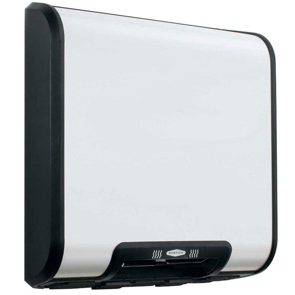 A white Bobrick QuietDry surface mount hand dryer on a white wall.