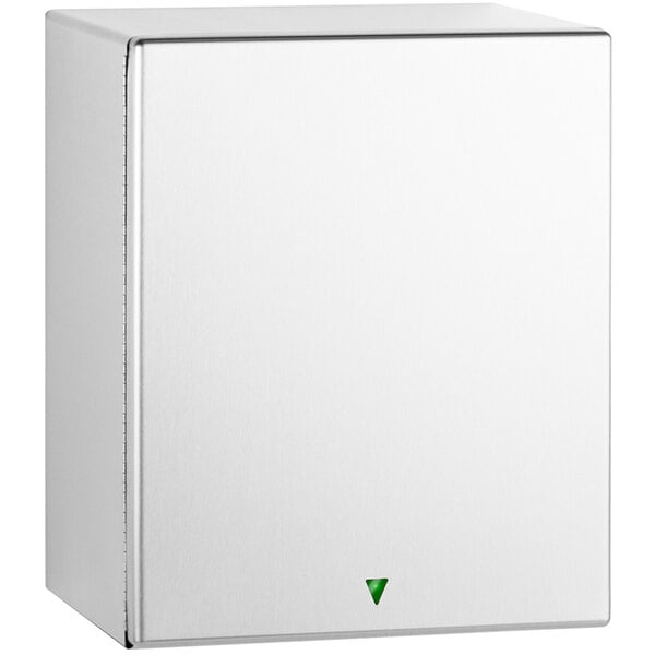 A white box with green lettering reading "Bobrick Automatic Universal Roll Paper Towel Dispenser"