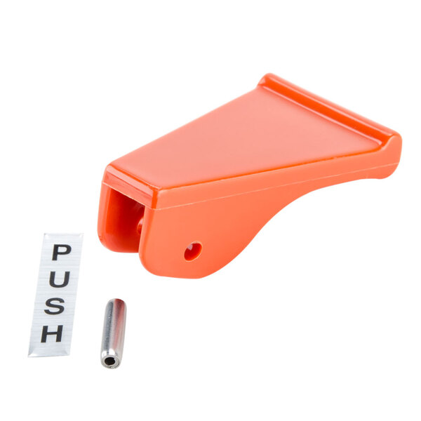 An orange plastic push button handle kit for Bunn coffee servers.
