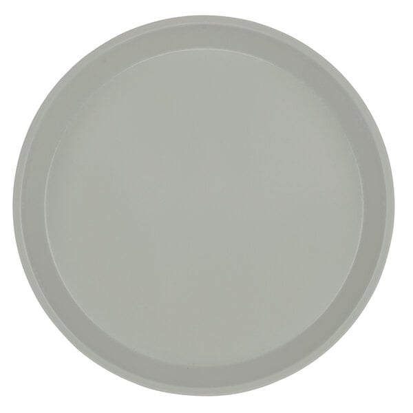 A taupe Cambro low profile round fiberglass tray with a white background.