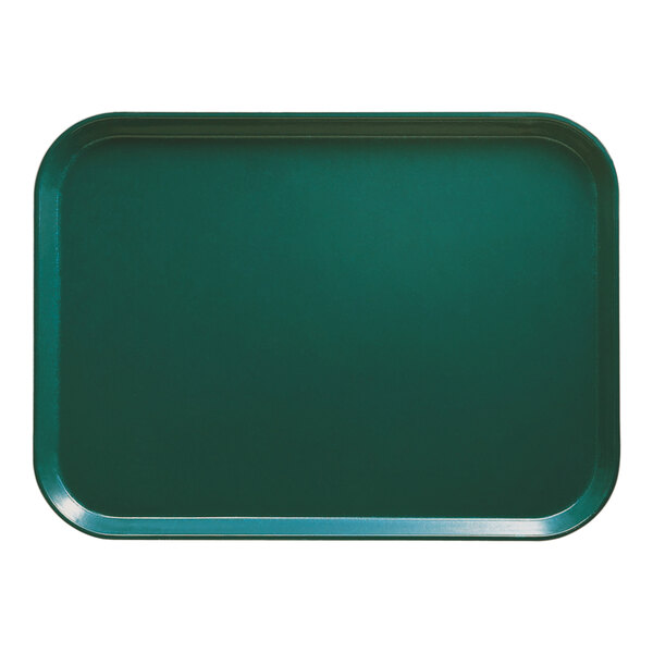 A teal tray with a white border.