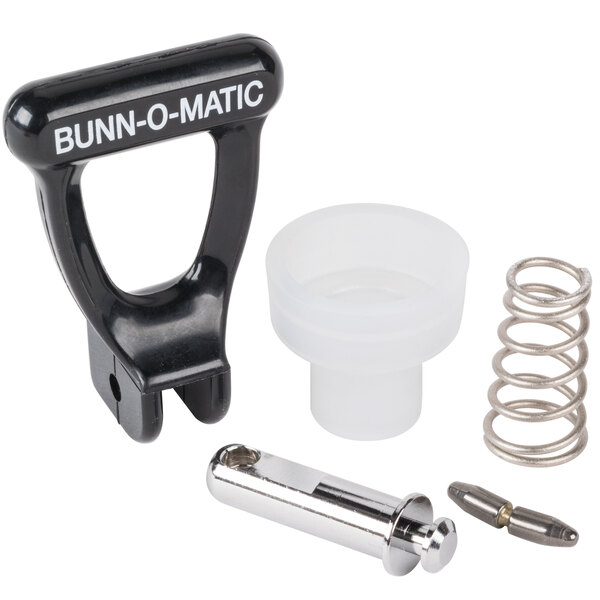 A Bunn faucet repair kit with a black plastic handle and white text.