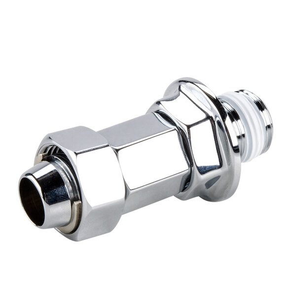 A chrome and silver metal Bunn faucet shank assembly.