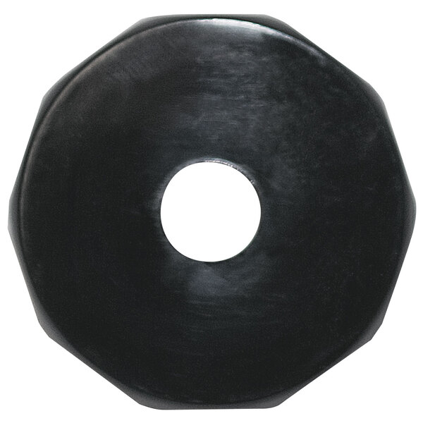 A black circular Bunn faucet bonnet with a hole in the middle.