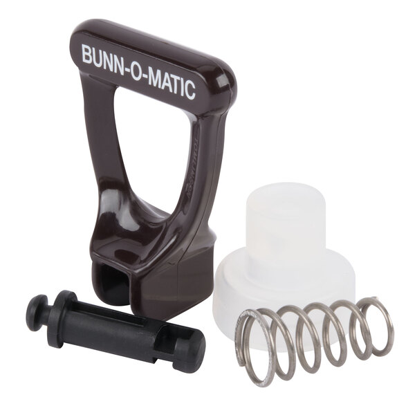 The Bunn faucet repair kit for iced tea dispensers with a black and white plastic handle.