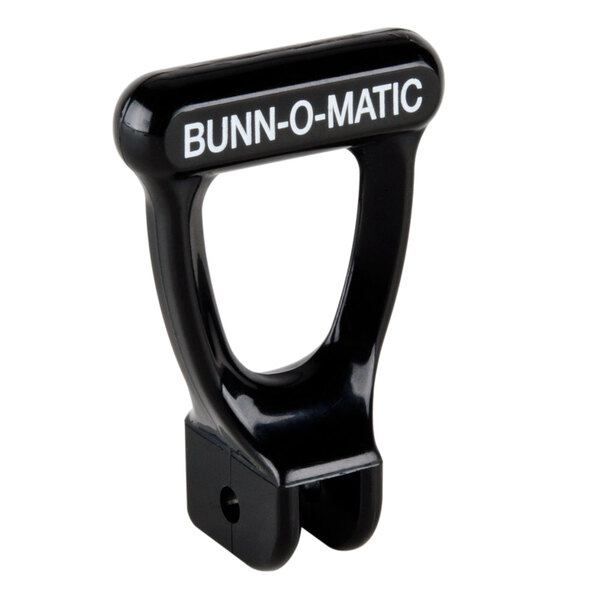 A black Bunn faucet handle with white sweet and unsweet labels.