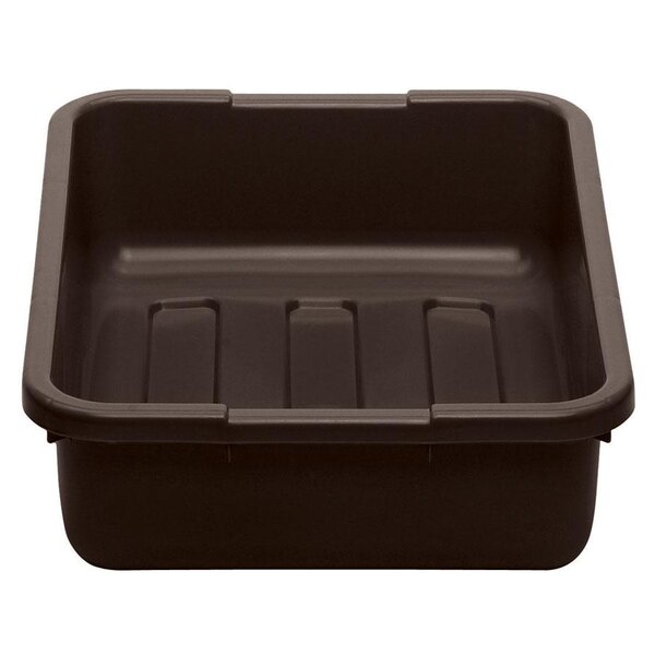 A dark brown rectangular polyethylene container with a ribbed bottom.