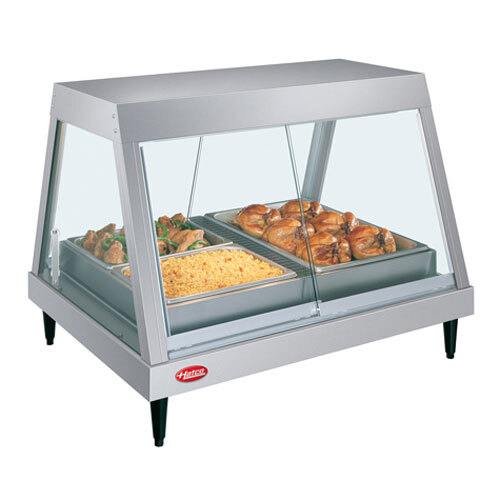 A Hatco countertop food warmer with a tray of cooked chicken on display.