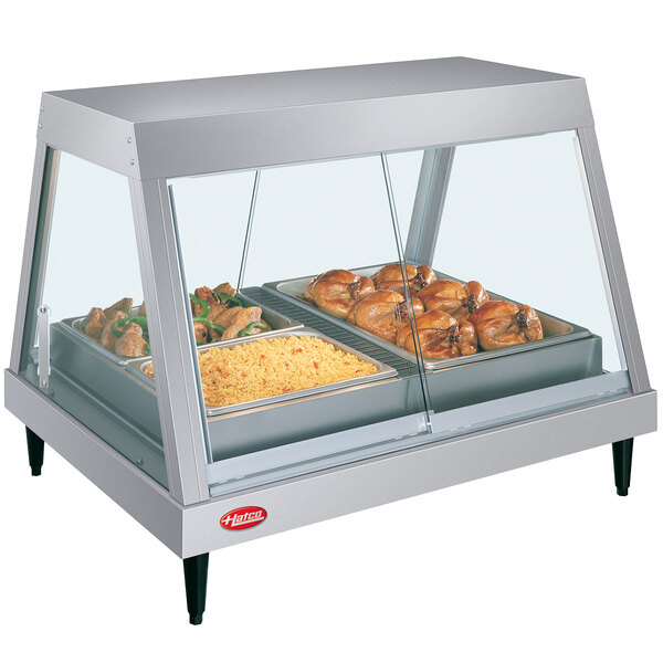 A Hatco stainless steel countertop food warmer with a pan of food in it.