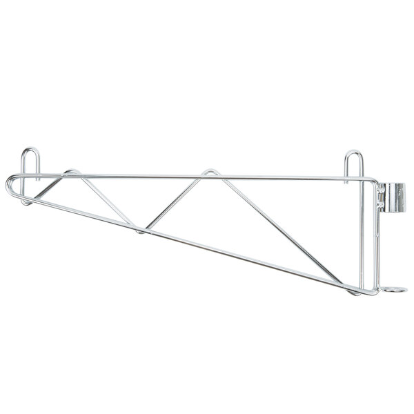 A Metro chrome wall mount shelf support with a hook.