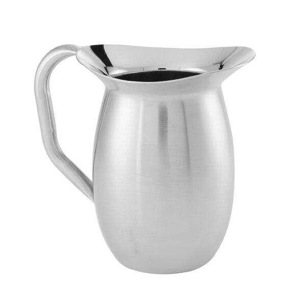 An American Metalcraft stainless steel double walled bell pitcher with a handle.