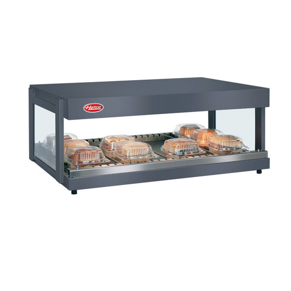 A Hatco countertop display case with a food tray inside.